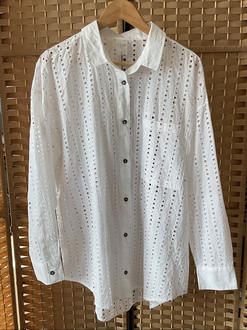 CALIA by Carrie Underwood White Eyelet Button-Front Swim Coverup